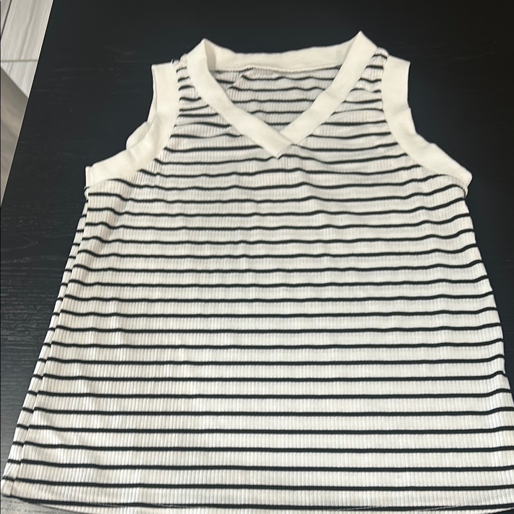 SHEIN Ribbed Sleeveless Tank Top White Black